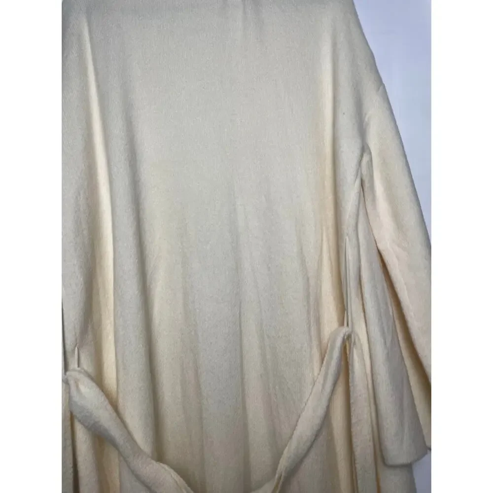 Blueivy BELTED KNIT Ivory CARDIGAN‎ Womens L Cozy Chic Cream Long Open Sweater